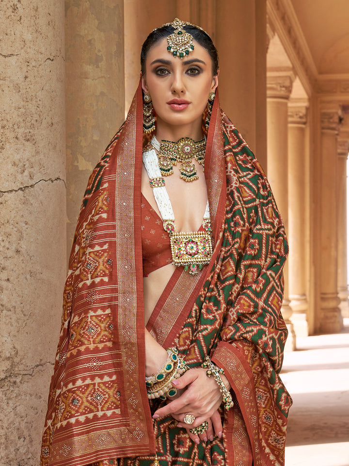 Terracotta Silk Patola Saree for Wedding & Festival Wear | Traditional Indian Designer Saree with Matching Silk Blouse