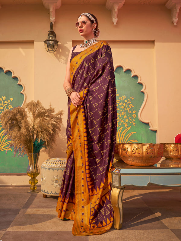 Wine Designer Weeding Wear Traditional Silk Classic Saree