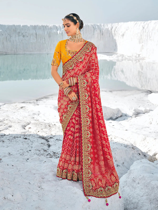 Georgette Silk Red Bandani Patola Weeding Saree