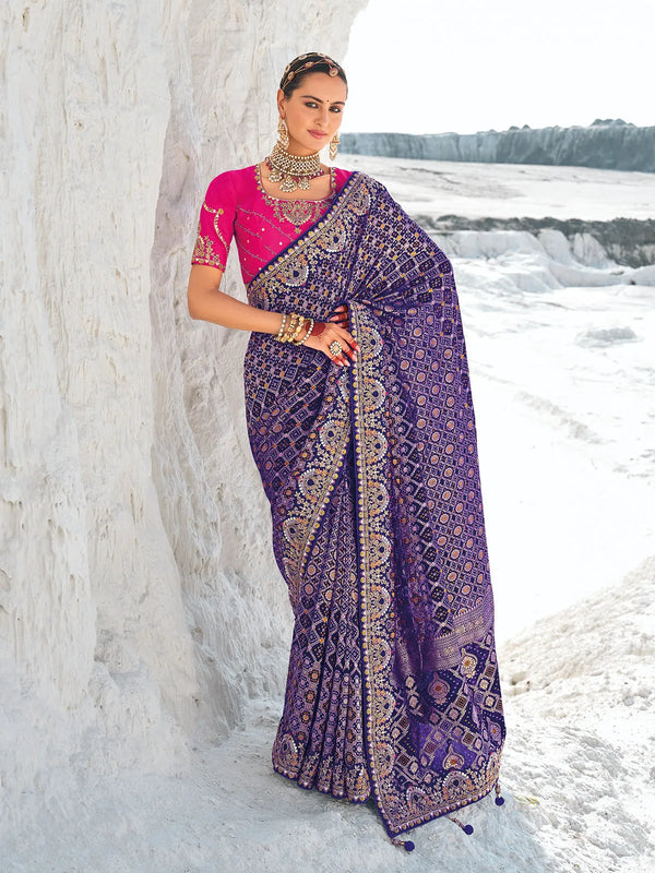 Navy Blue Georgette Silk Bandani Patola Festival Saree