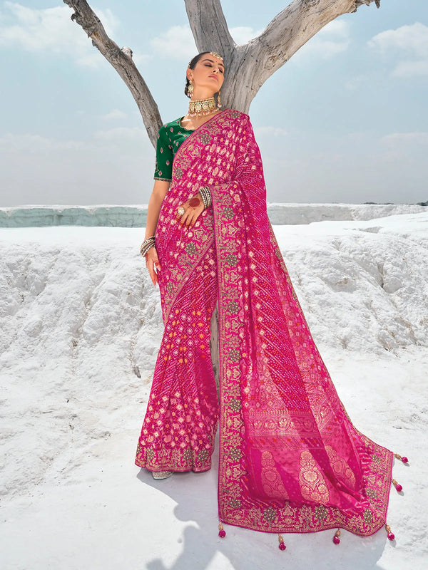 Designer Pink Georgette Silk Bandani Patola Weeding Saree