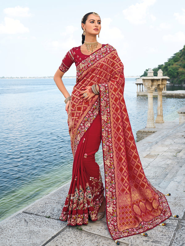 Maroon Dola Silk Designer Reception Saree