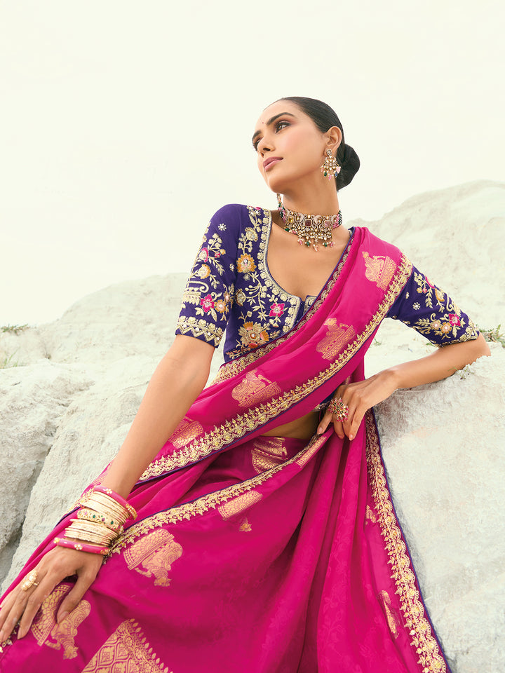 Rani Organza Viscose Satin Saree with Pure Silk Purple Blouse