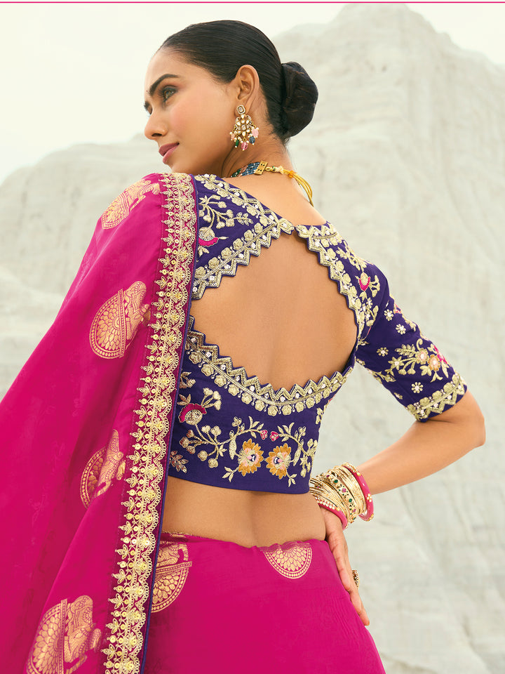 Rani Organza Viscose Satin Saree with Pure Silk Purple Blouse