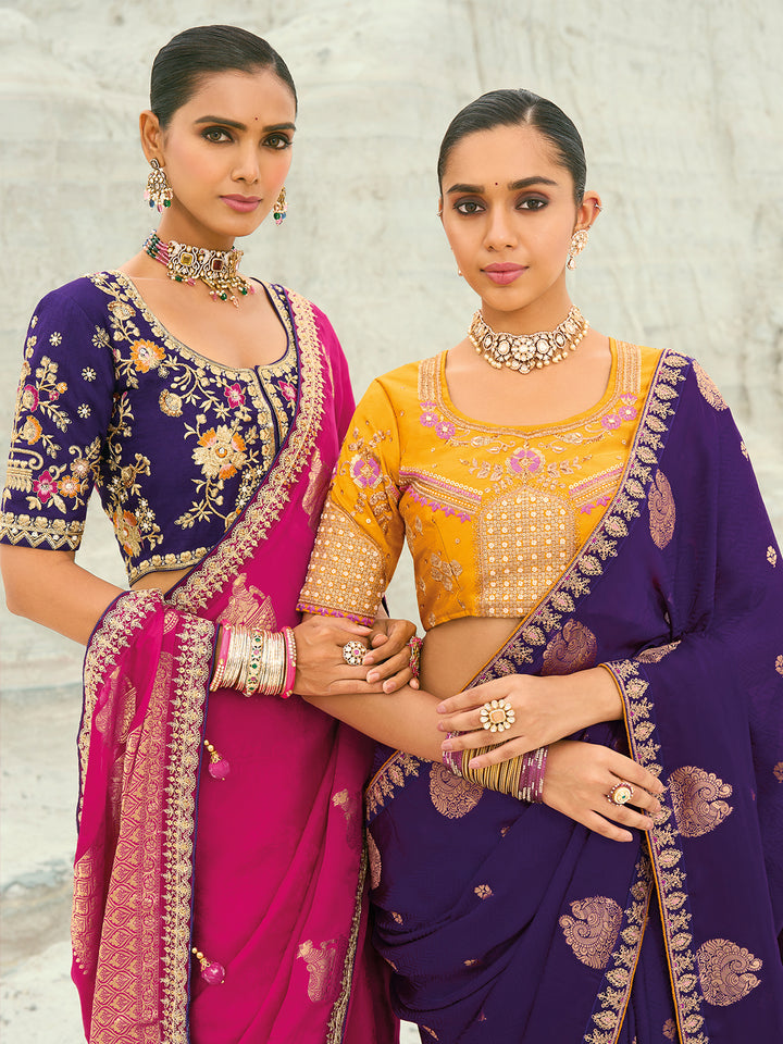 Rani Organza Viscose Satin Saree with Pure Silk Purple Blouse