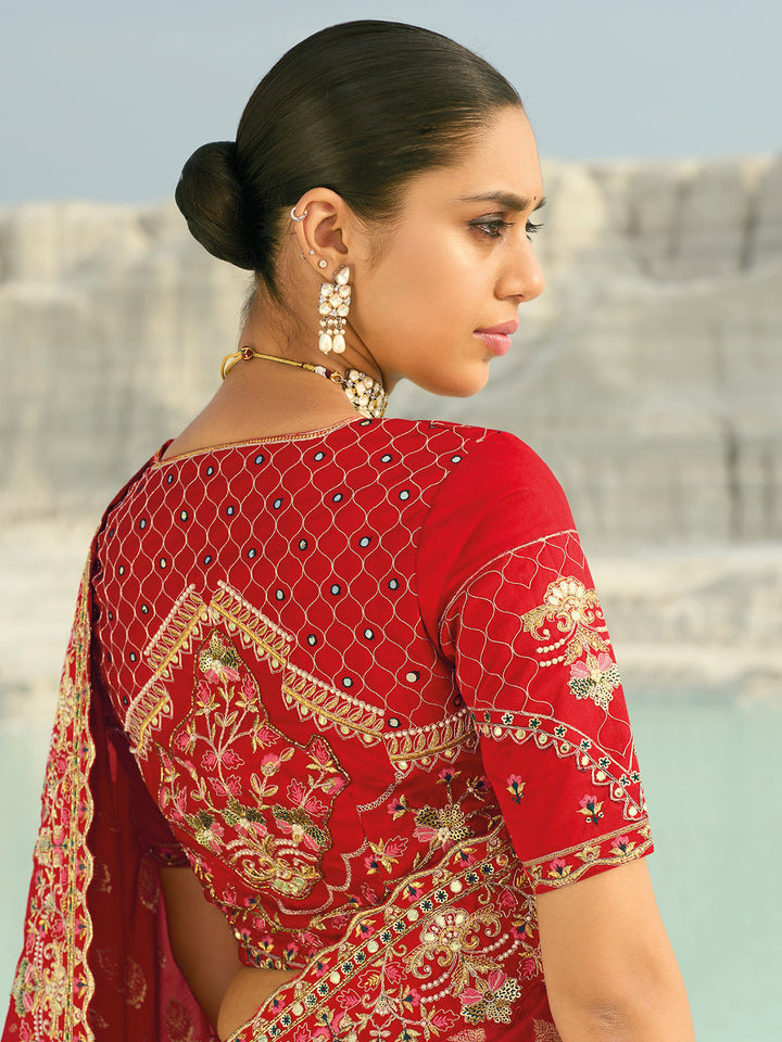 Red Dola Viscose Saree with Heavy Jari Work For Wedding & Festival Wear