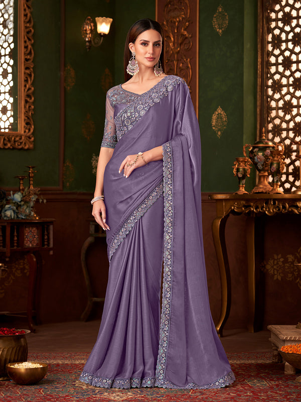 Party Wear Lavender Chiffon Silk Saree