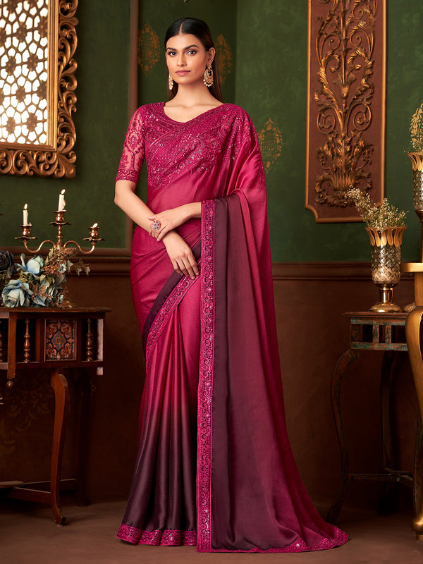 Party Wear Maroon Fancy Chiffon Silk Saree