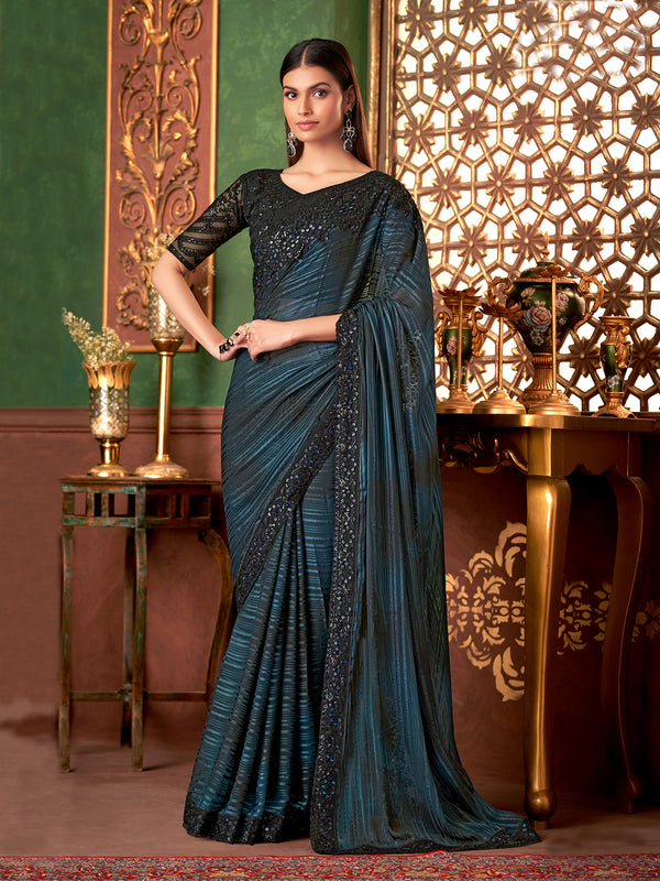 Peacock Green Shaded Silk Party Wear Saree