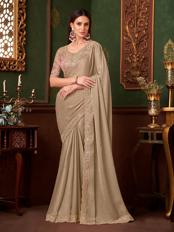 Beige Georgette Silk Saree with Banglory Silk Blouse