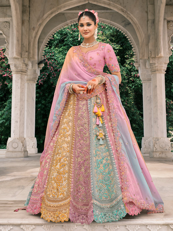 Colorful Fancy Silk Lehenga with Embroidery & Mirror Work – Traditional Wedding Wear