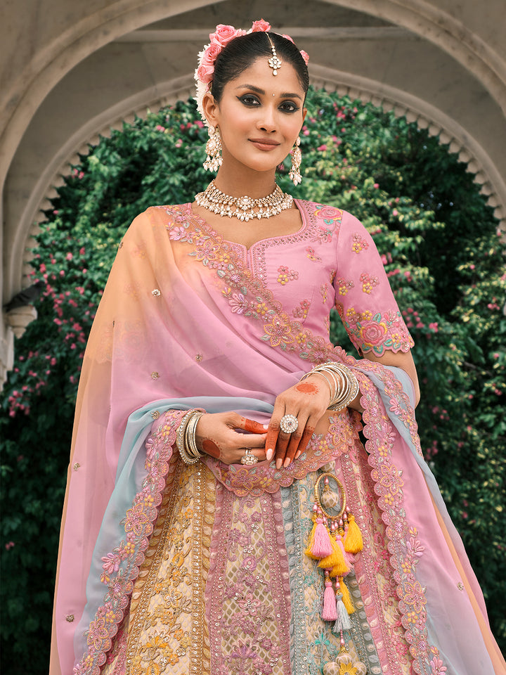 Colorful Fancy Silk Lehenga with Embroidery & Mirror Work – Traditional Wedding Wear