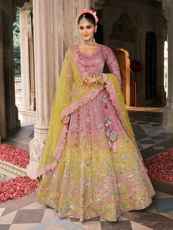 Cherry Pink Fancy Silk Lehenga with Khatli Embroidery & Heavy Work