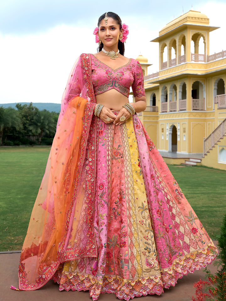 Designer Pink Silk Wedding Lehenga Choli: Cut Work, Heavy Stone & Mirror Embroidery | New Bridal Collection