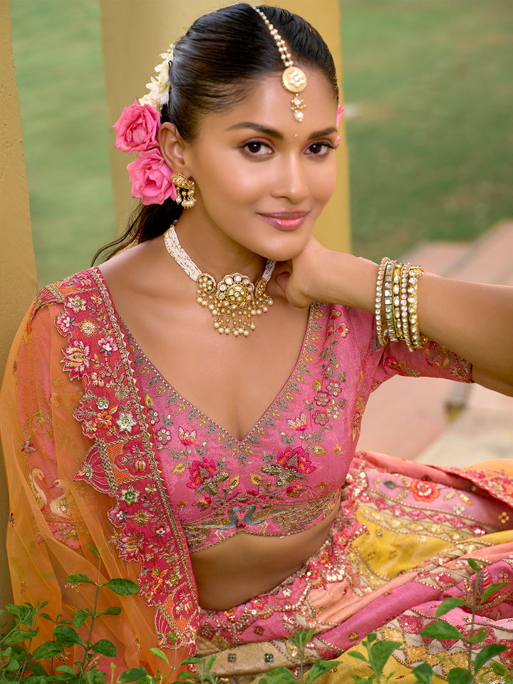 Designer Pink Silk Wedding Lehenga Choli: Cut Work, Heavy Stone & Mirror Embroidery | New Bridal Collection