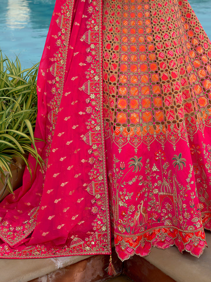 Designer Rani Pink Silk Wedding Lehenga Choli with Cut Work Border, Stone, Sequence & Mirror Work - Heavy Embroidered Bridal Wear