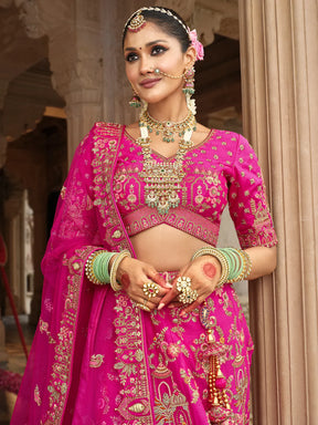 Timeless Pink Bridal Silk Lehenga with Elaborate Khatli & Heavy Embellishments - Buy main image 1
