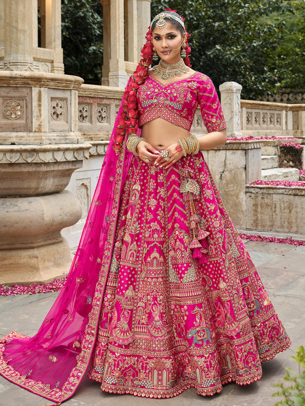Wedding Wear Khatli Embroidery Heavy Work Lehenga Choli In Pink