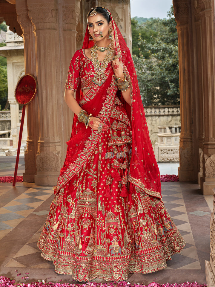 Bridal Wear Red Silk Lehenga with Khatli Embroidery Heavy Work