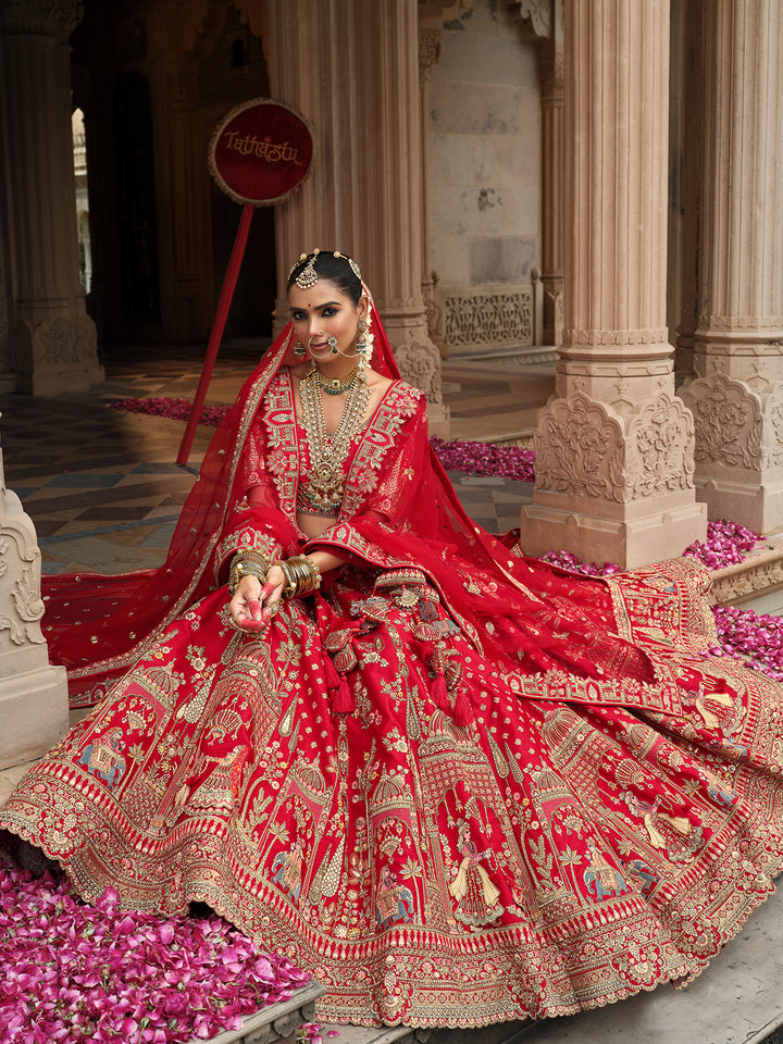 Bridal Wear Red Silk Lehenga with Khatli Embroidery Heavy Work