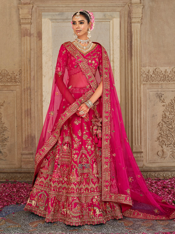 Khatli Embroidery Heavy Work Wedding Lehenga Choli In Pink