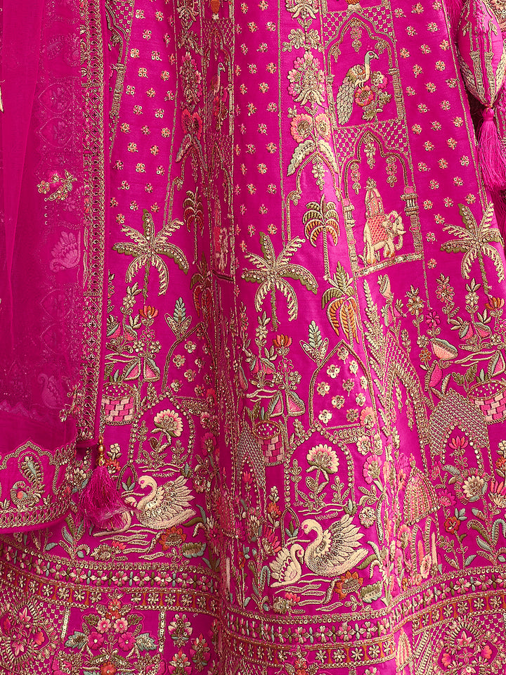 Designer Embroidered Pink Silk Weeding Lehenga Choli Set