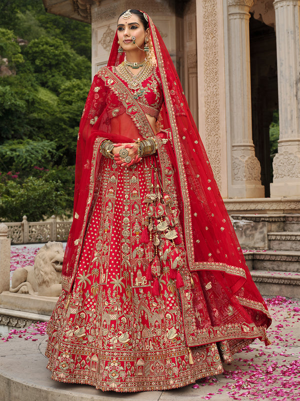 Red Silk Lehenga with Khatli Embroidery Heavy Work | Wedding Wear Bridal Outfit