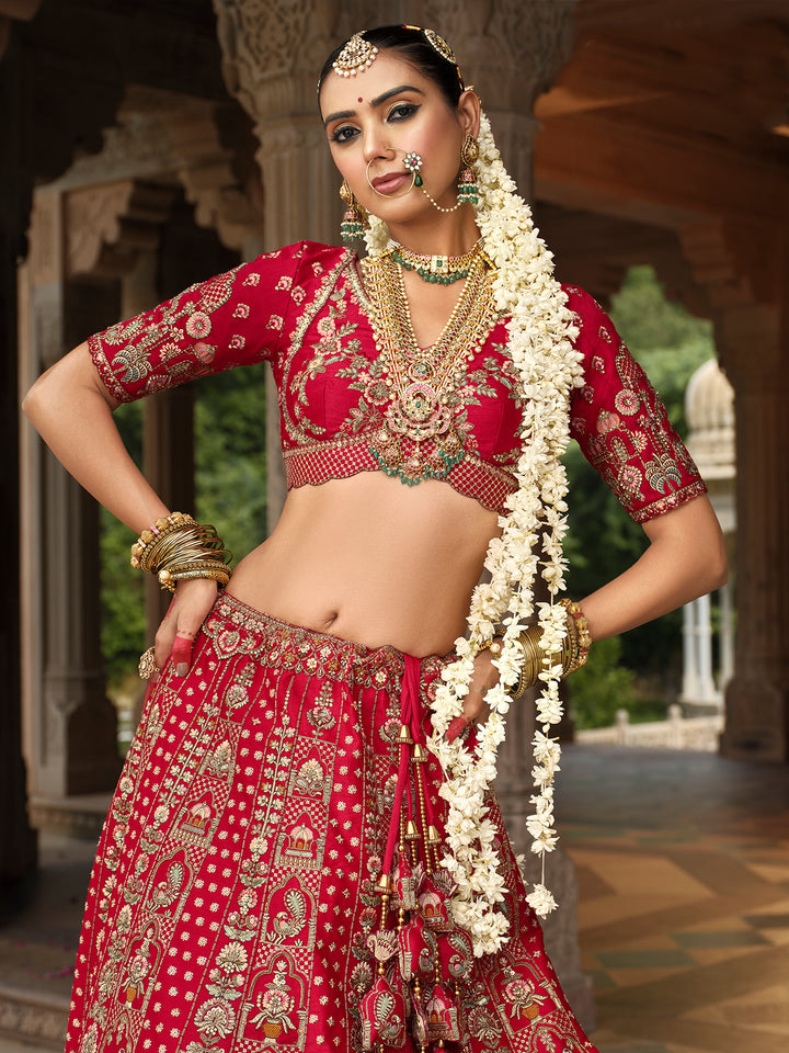 Red Silk Lehenga with Khatli Embroidery Heavy Work | Wedding Wear Bridal Outfit