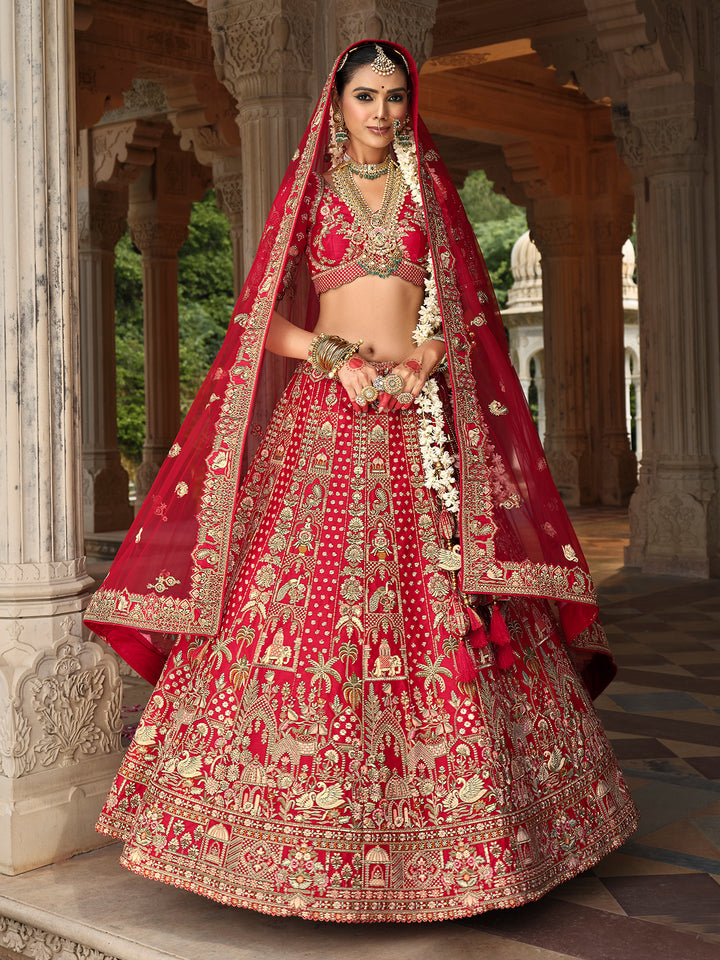 Red Silk Lehenga with Khatli Embroidery Heavy Work | Wedding Wear Bridal Outfit