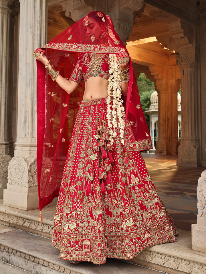 Red Silk Lehenga with Khatli Embroidery Heavy Work | Wedding Wear Bridal Outfit