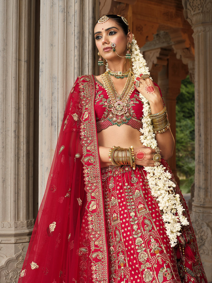 Red Silk Lehenga with Khatli Embroidery Heavy Work | Wedding Wear Bridal Outfit