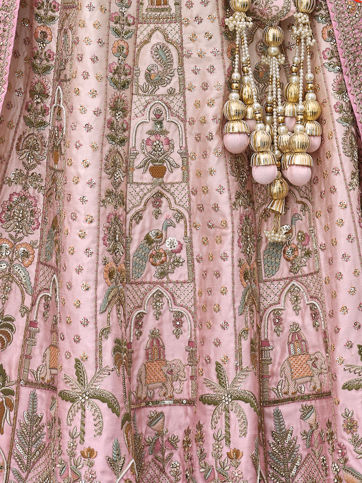 light pink silk lehenga with khatli embroidery heavy work | bridal wedding lehenga set
