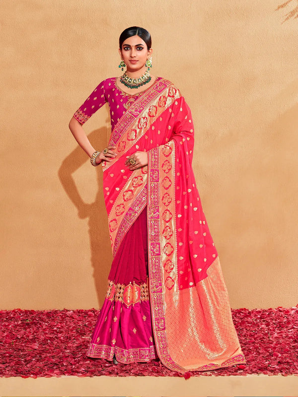 Pink Banarasi Silk Saree with Heavy Embroidered Work For Occasion Wear