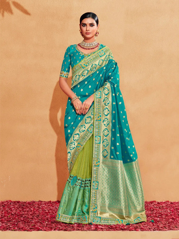 Green Banarasi Silk Saree with Heavy Embroidered Work For Occasion Wear