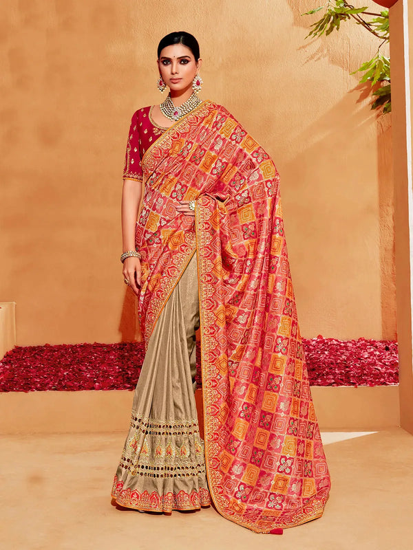 Multi-Color Banarasi Silk Saree with Heavy Embroidered Work For Occasion Wear