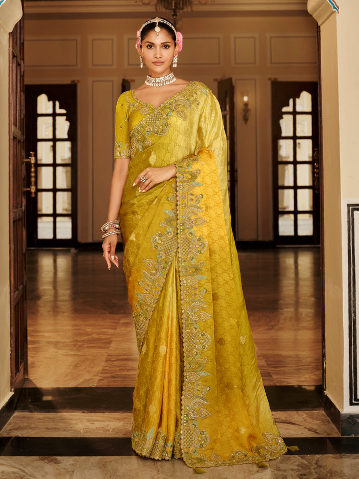 Yellow Silk Saree for Wedding & Festive Occasions - Heavy Zari Weaving & Khatli Work