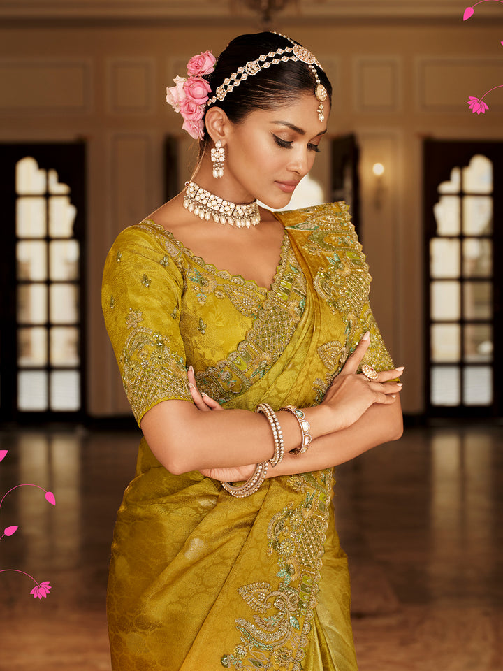 Yellow Silk Saree for Wedding & Festive Occasions - Heavy Zari Weaving & Khatli Work