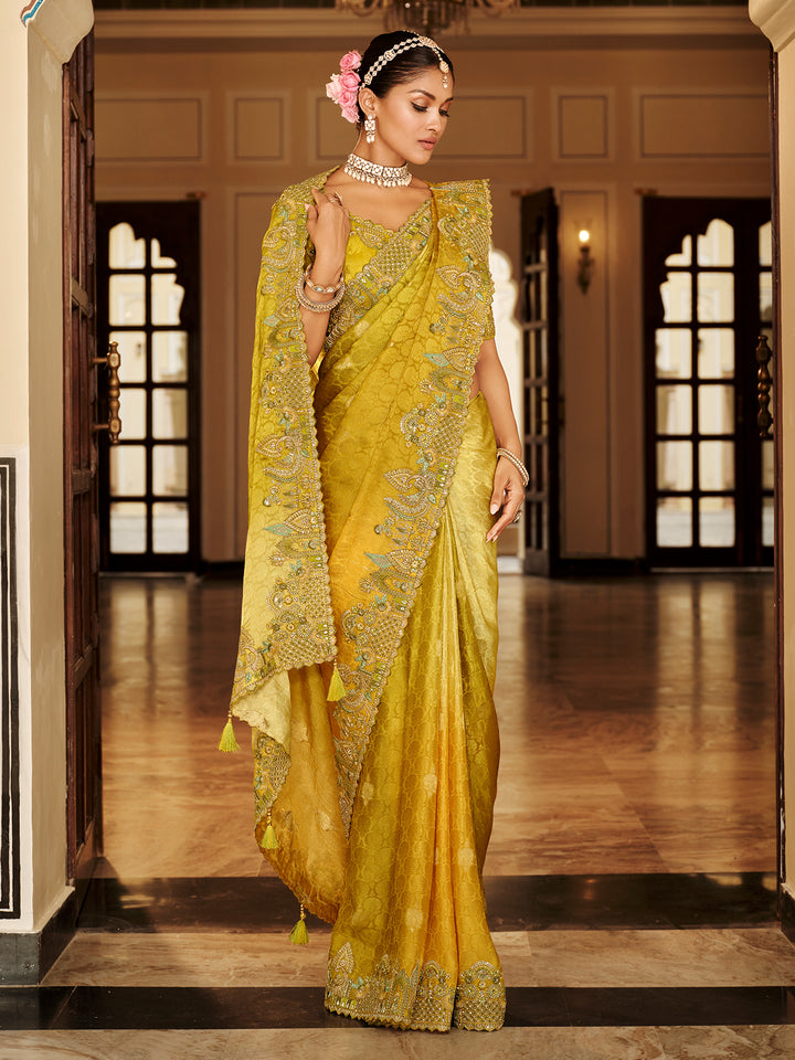 Yellow Silk Saree for Wedding & Festive Occasions - Heavy Zari Weaving & Khatli Work