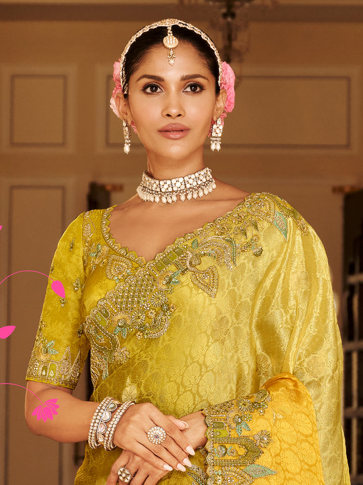 Yellow Silk Saree for Wedding & Festive Occasions - Heavy Zari Weaving & Khatli Work