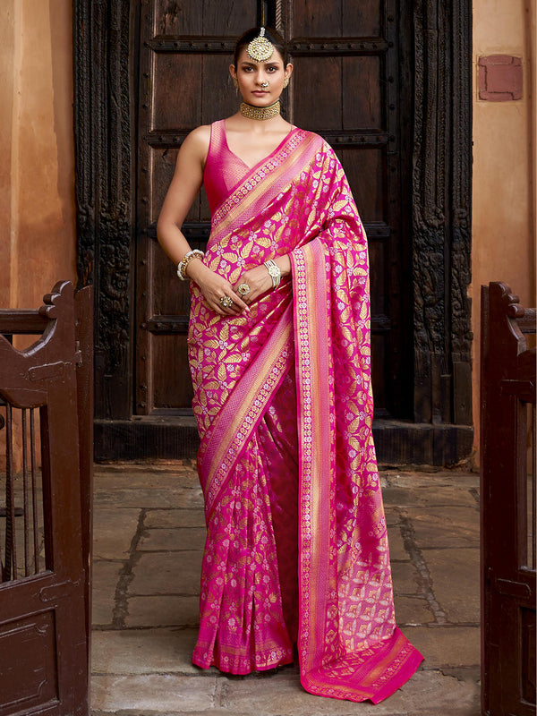 Rani Pink Banarasi SIlk Designer Weeding Saree