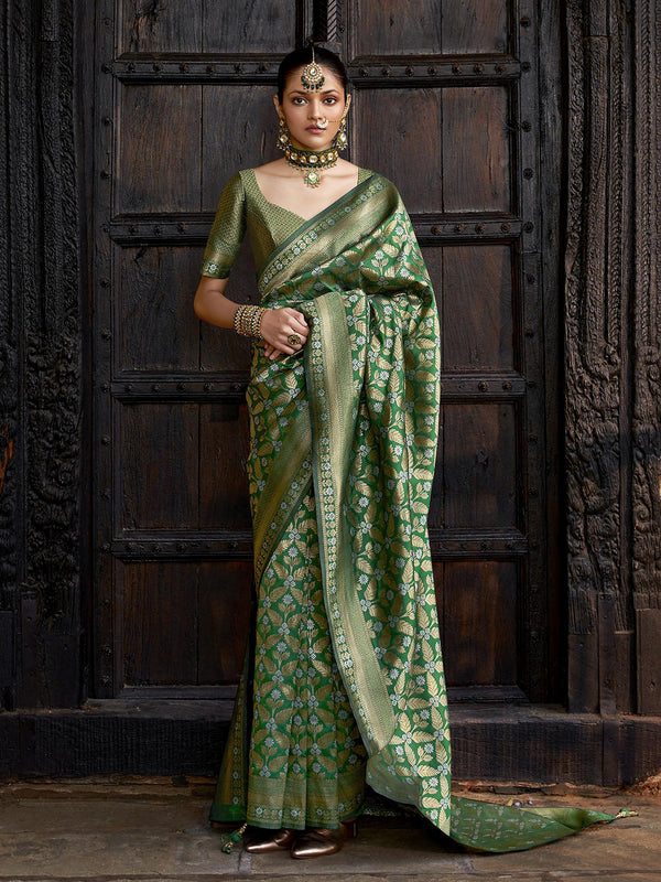 Banarasi SIlk Green Designer Weeding Wear Saree