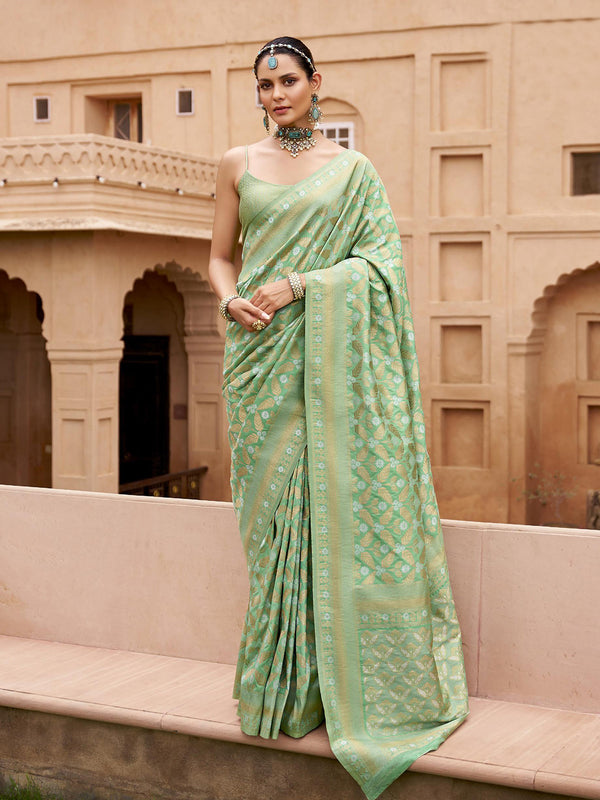 Banarasi SIlk Designer Weeding Saree In Mint Green