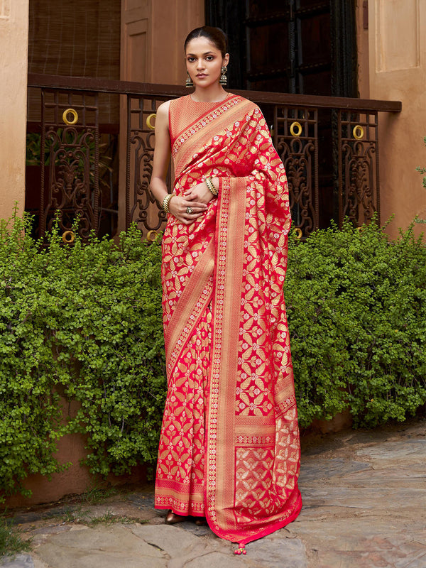 Banarasi SIlk Red Designer Weeding Wear Saree