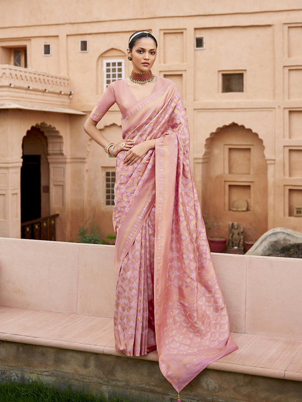 Banarasi SIlk Designer Weeding Saree In Light Pink