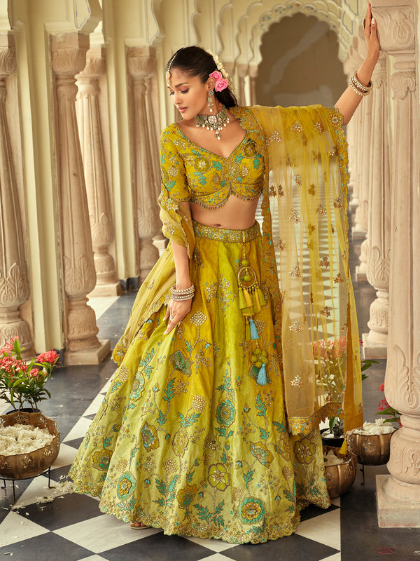 Designer Green Silk Wedding Lehenga Choli In Heavy Embroidery