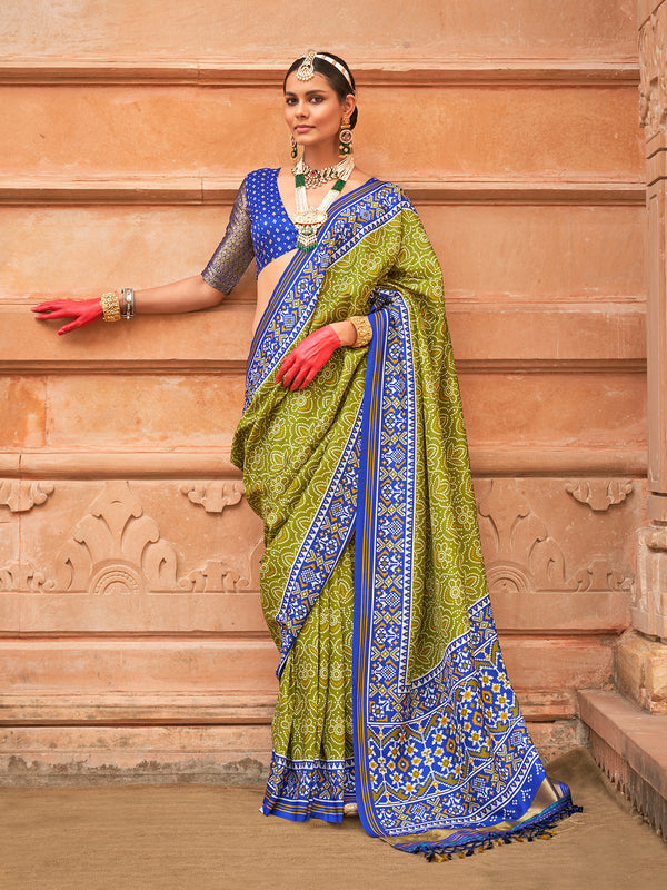 Green Patola Designer Silk Festival Saree