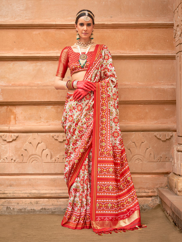 Off-White Patola Designer Silk Festival Saree