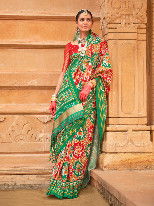 Red-Green Patola Designer Silk Festival Saree