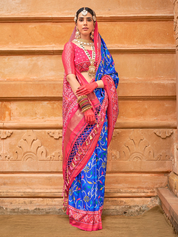 Royal Blue Patola Designer Silk Festival Saree