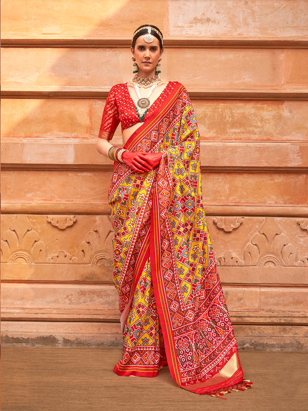 Patola Designer Bandhani Festival Saree In Multi-Color